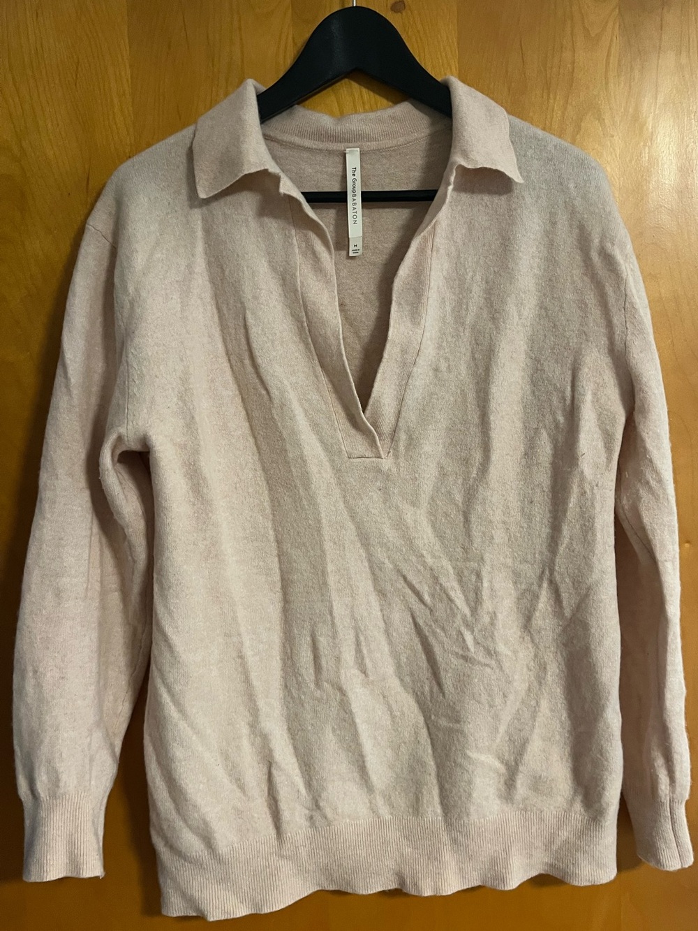 Aritzia Pale Pink Collared V-Neck Sweater